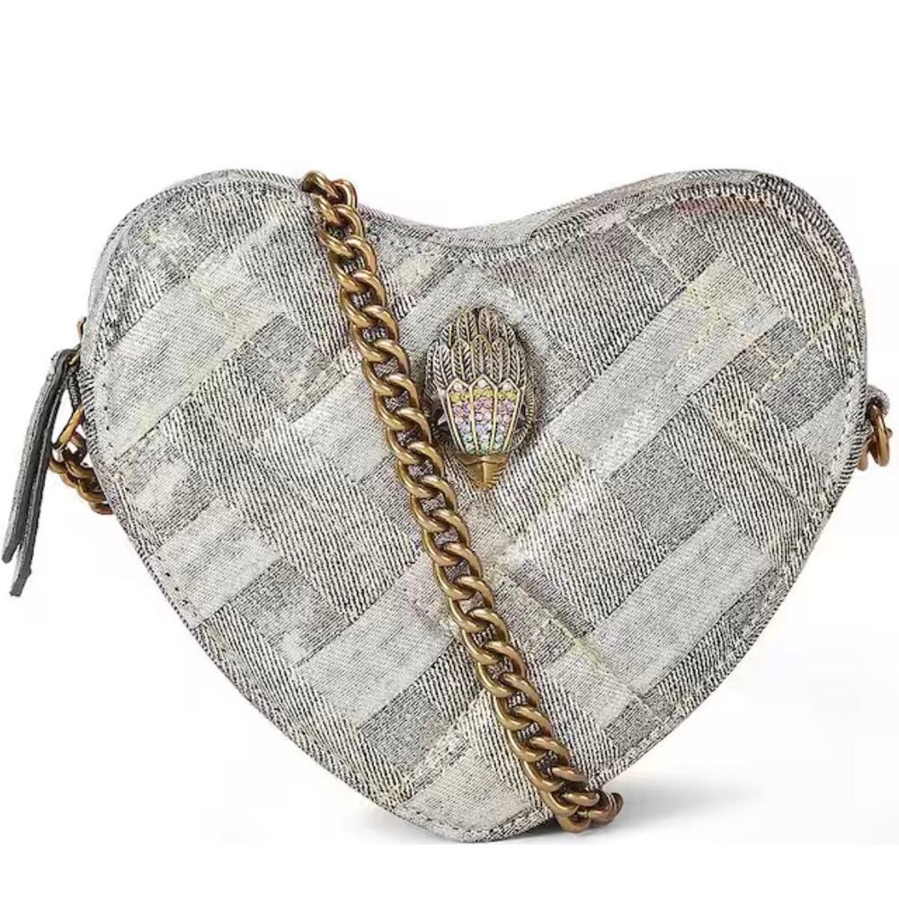 Kurt Geiger Metallic Silver Heart Shoulder Bag with Gold Chain